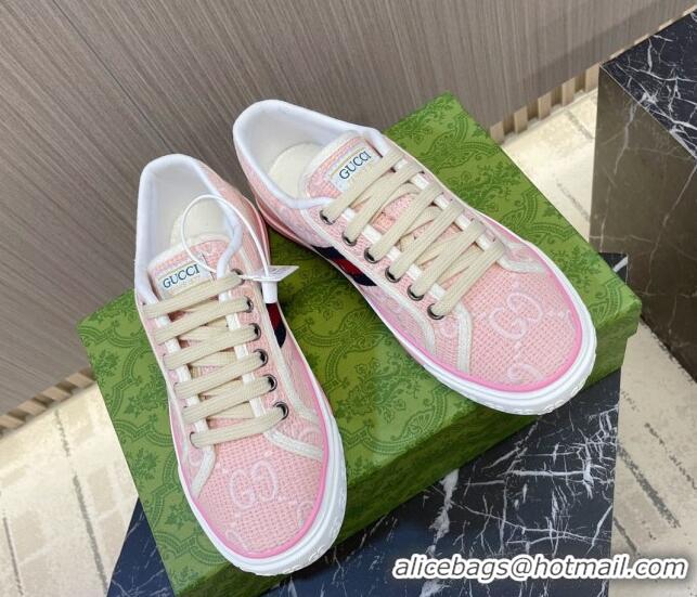 Good Quality Gucci Tennis 1977 Low-top Sneakers in GG Embroidered Crochet Cotton Light Pink 05012