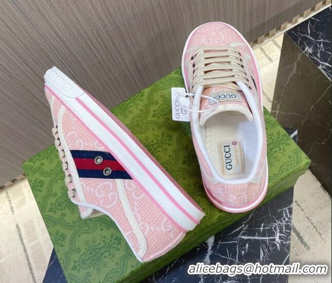 Good Quality Gucci Tennis 1977 Low-top Sneakers in GG Embroidered Crochet Cotton Light Pink 05012