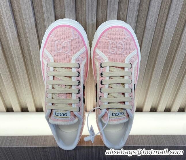 Good Quality Gucci Tennis 1977 Low-top Sneakers in GG Embroidered Crochet Cotton Light Pink 05012