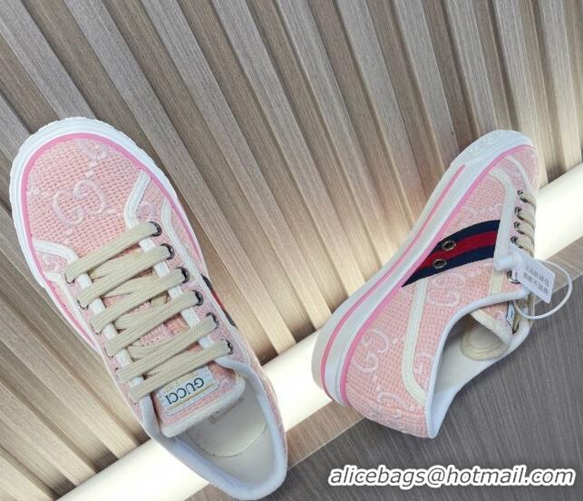 Good Quality Gucci Tennis 1977 Low-top Sneakers in GG Embroidered Crochet Cotton Light Pink 05012