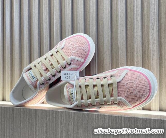 Good Quality Gucci Tennis 1977 Low-top Sneakers in GG Embroidered Crochet Cotton Light Pink 05012