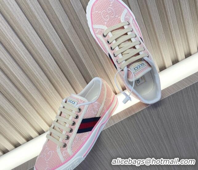 Good Quality Gucci Tennis 1977 Low-top Sneakers in GG Embroidered Crochet Cotton Light Pink 05012