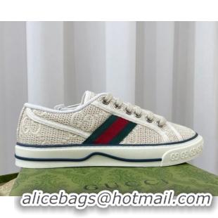 Best Product Gucci Tennis 1977 Low-top Sneakers in GG Embroidered Crochet Cotton Beige 05013