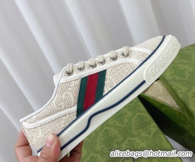 Best Product Gucci Tennis 1977 Low-top Sneakers in GG Embroidered Crochet Cotton Beige 05013