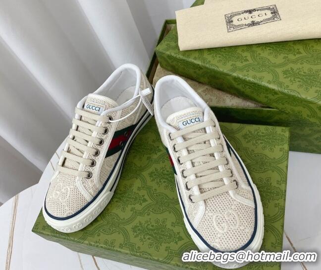 Best Product Gucci Tennis 1977 Low-top Sneakers in GG Embroidered Crochet Cotton Beige 05013