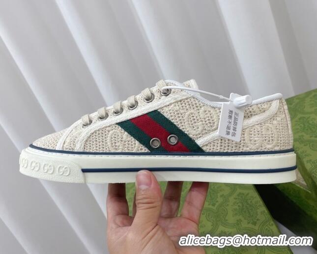 Best Product Gucci Tennis 1977 Low-top Sneakers in GG Embroidered Crochet Cotton Beige 05013