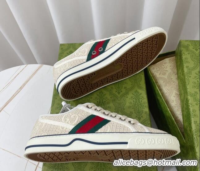 Best Product Gucci Tennis 1977 Low-top Sneakers in GG Embroidered Crochet Cotton Beige 05013