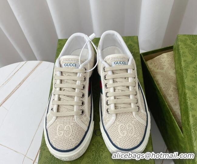 Best Product Gucci Tennis 1977 Low-top Sneakers in GG Embroidered Crochet Cotton Beige 05013