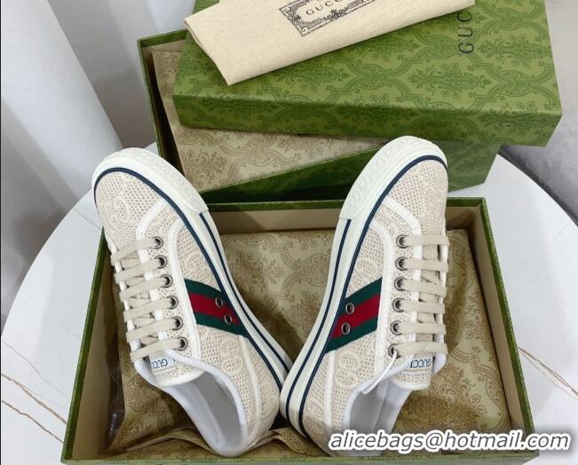 Best Product Gucci Tennis 1977 Low-top Sneakers in GG Embroidered Crochet Cotton Beige 05013