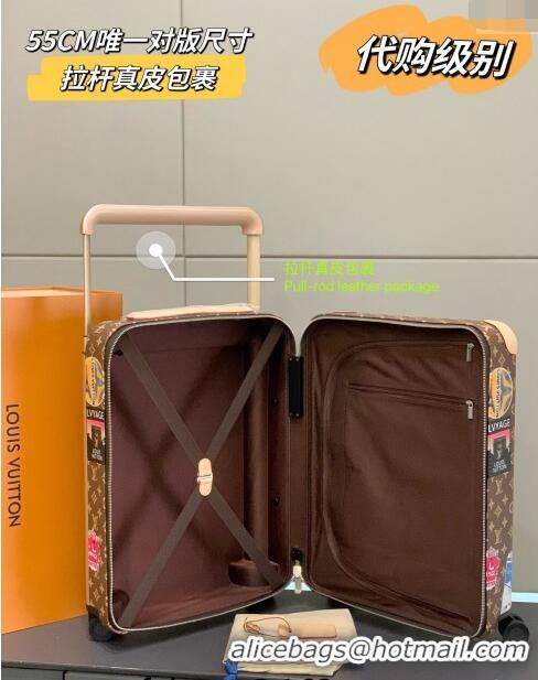 Luxury Cheap Louis Vuitton Horizon Luggage Travel Bag 55cm in Monogram Canvas with Vintage Hotel Labels L0622 2024