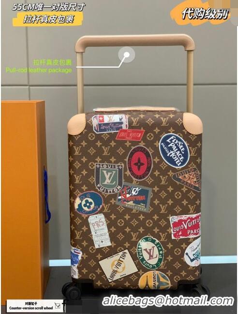 Luxury Cheap Louis Vuitton Horizon Luggage Travel Bag 55cm in Monogram Canvas with Vintage Hotel Labels L0622 2024