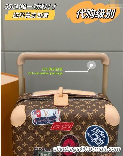 Luxury Cheap Louis Vuitton Horizon Luggage Travel Bag 55cm in Monogram Canvas with Vintage Hotel Labels L0622 2024