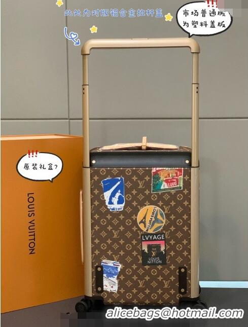 Luxury Cheap Louis Vuitton Horizon Luggage Travel Bag 55cm in Monogram Canvas with Vintage Hotel Labels L0622 2024