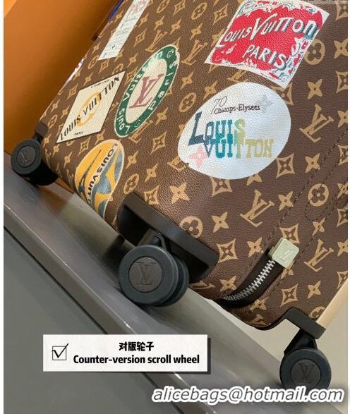 Luxury Cheap Louis Vuitton Horizon Luggage Travel Bag 55cm in Monogram Canvas with Vintage Hotel Labels L0622 2024