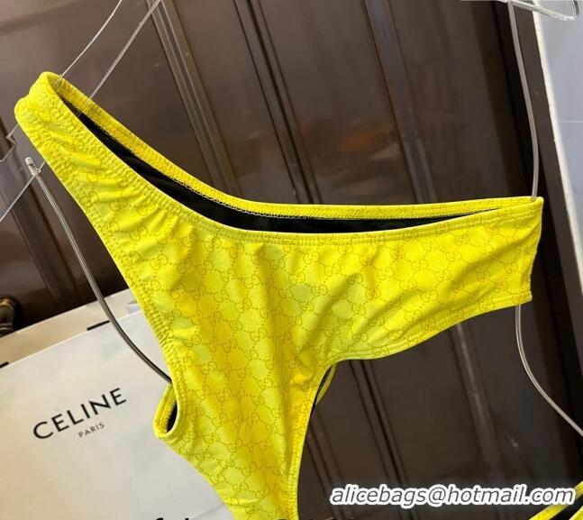 ​Luxury Discount Gucci GG Cut-out Swimwear 0618 Yellow 2024