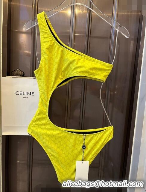 ​Luxury Discount Gucci GG Cut-out Swimwear 0618 Yellow 2024