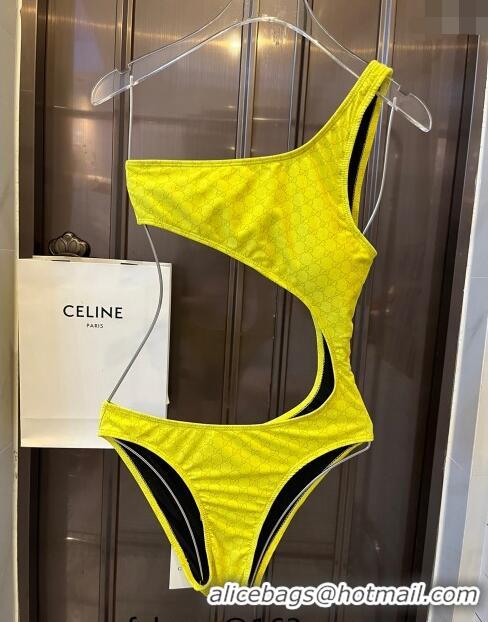 ​Luxury Discount Gucci GG Cut-out Swimwear 0618 Yellow 2024