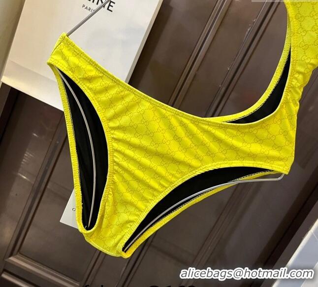 ​Luxury Discount Gucci GG Cut-out Swimwear 0618 Yellow 2024