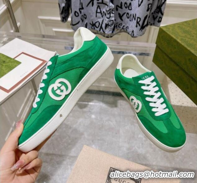 Unique Style Gucci Interlocking G Sneakers in Suede and Mesh Green 605016