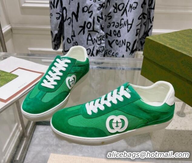 Unique Style Gucci Interlocking G Sneakers in Suede and Mesh Green 605016