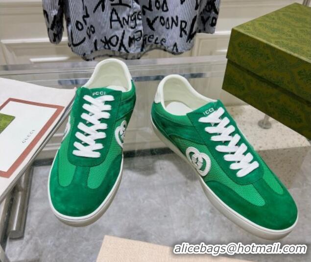 Unique Style Gucci Interlocking G Sneakers in Suede and Mesh Green 605016