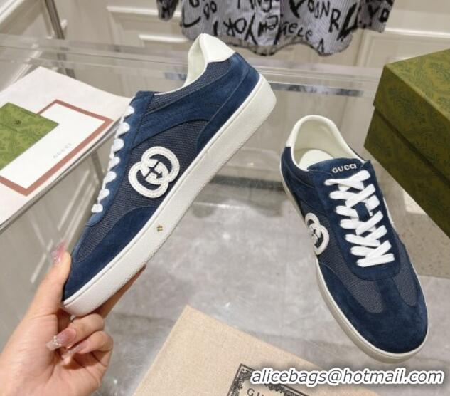 Popular Style Gucci Interlocking G Sneakers in Suede and Mesh Dark Blue 605017