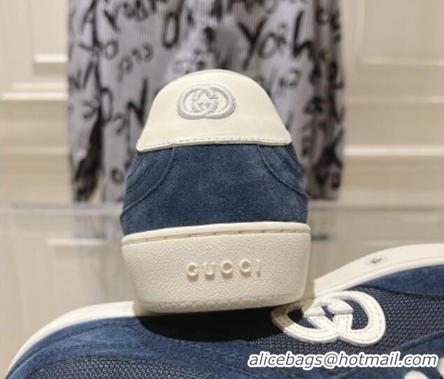 Popular Style Gucci Interlocking G Sneakers in Suede and Mesh Dark Blue 605017