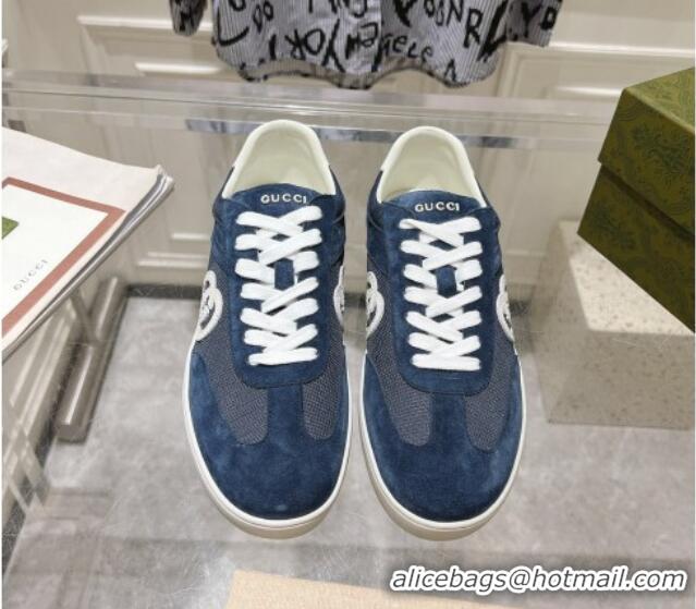 Popular Style Gucci Interlocking G Sneakers in Suede and Mesh Dark Blue 605017