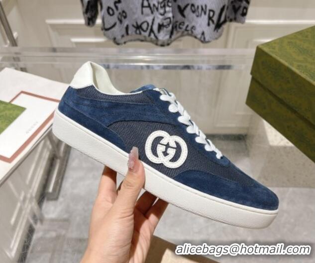 Popular Style Gucci Interlocking G Sneakers in Suede and Mesh Dark Blue 605017