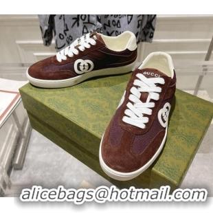 Low Price Gucci Interlocking G Sneakers in Suede and Mesh Brown 605018