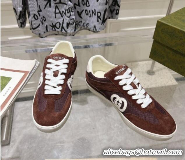 Low Price Gucci Interlocking G Sneakers in Suede and Mesh Brown 605018