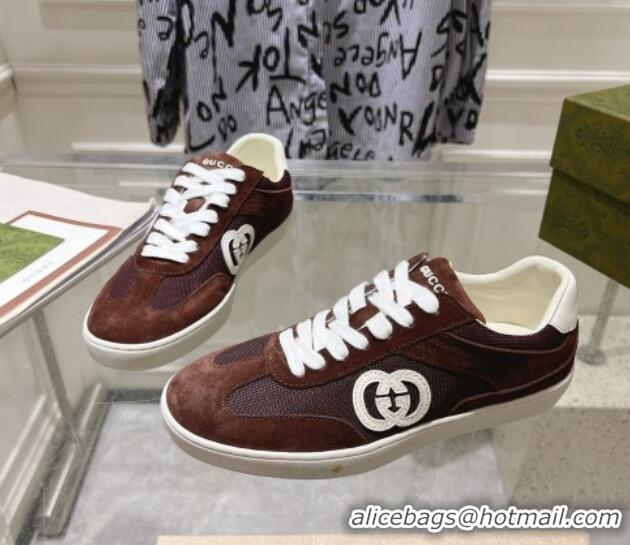 Low Price Gucci Interlocking G Sneakers in Suede and Mesh Brown 605018