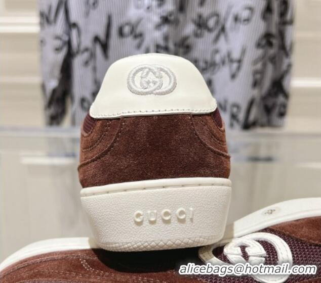 Low Price Gucci Interlocking G Sneakers in Suede and Mesh Brown 605018