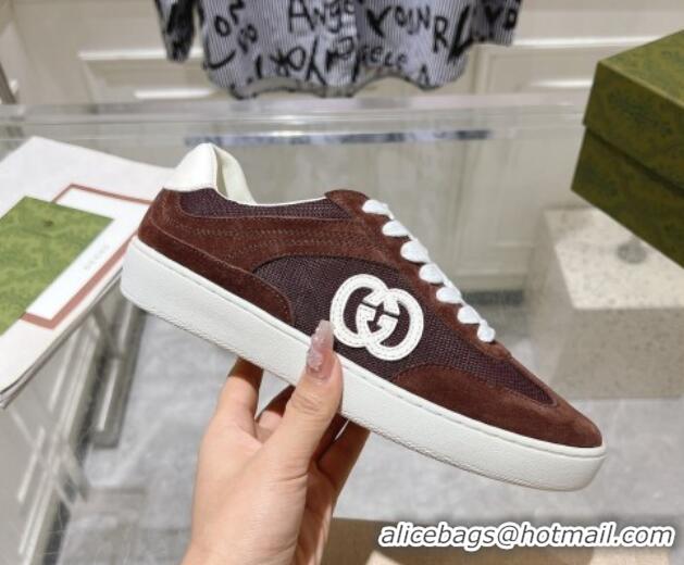 Low Price Gucci Interlocking G Sneakers in Suede and Mesh Brown 605018