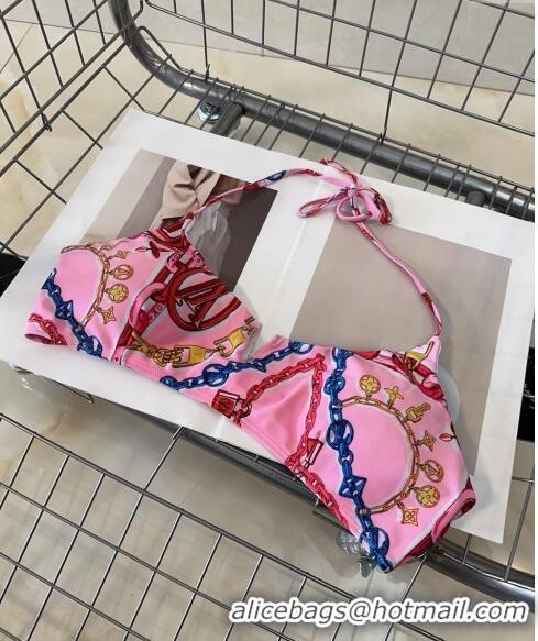 Luxury Classic Louis Vuitton Two Pieces Printed Swimwear 0618 Dark Pink 2024