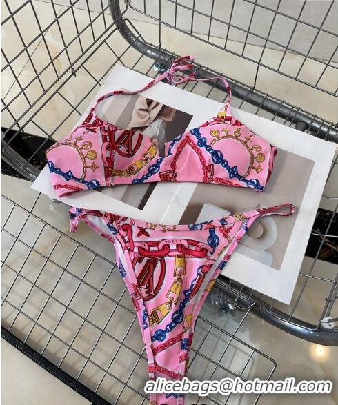 Luxury Classic Louis Vuitton Two Pieces Printed Swimwear 0618 Dark Pink 2024