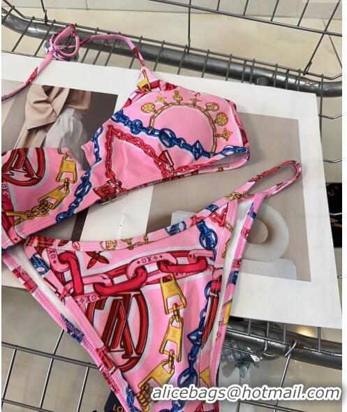 Luxury Classic Louis Vuitton Two Pieces Printed Swimwear 0618 Dark Pink 2024