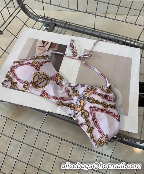 Best Price Louis Vuitton Two Pieces Chain Printed Swimwear 0618 Pale Pink 2024