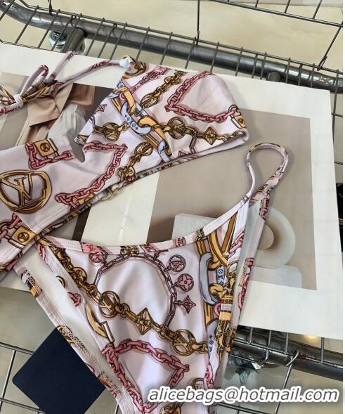 Best Price Louis Vuitton Two Pieces Chain Printed Swimwear 0618 Pale Pink 2024