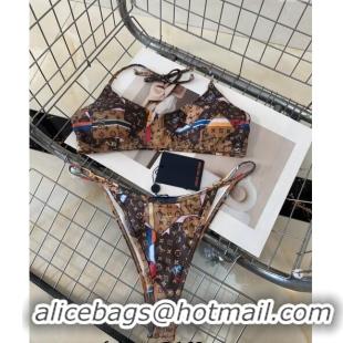 Luxurious Louis Vuitton Two Pieces Printed Swimwear 0618 Brown 2024