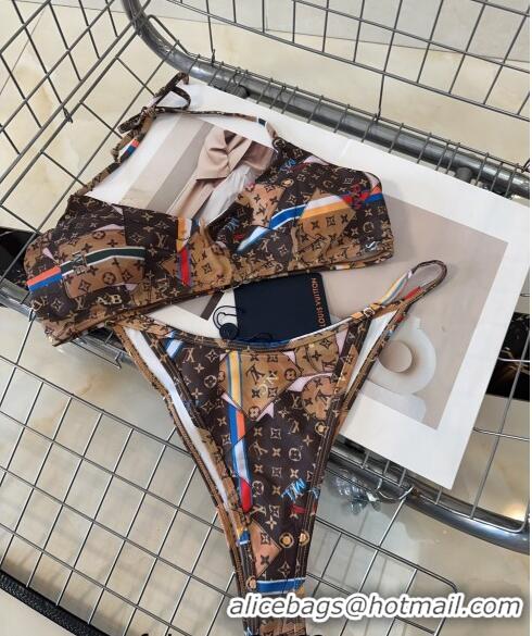 Luxurious Louis Vuitton Two Pieces Printed Swimwear 0618 Brown 2024