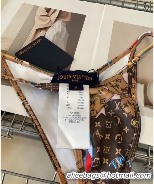 Luxurious Louis Vuitton Two Pieces Printed Swimwear 0618 Brown 2024