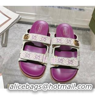 Most Popular Gucci Strass GG Canvas Flat Slides Sandal with Strap Purple 05025