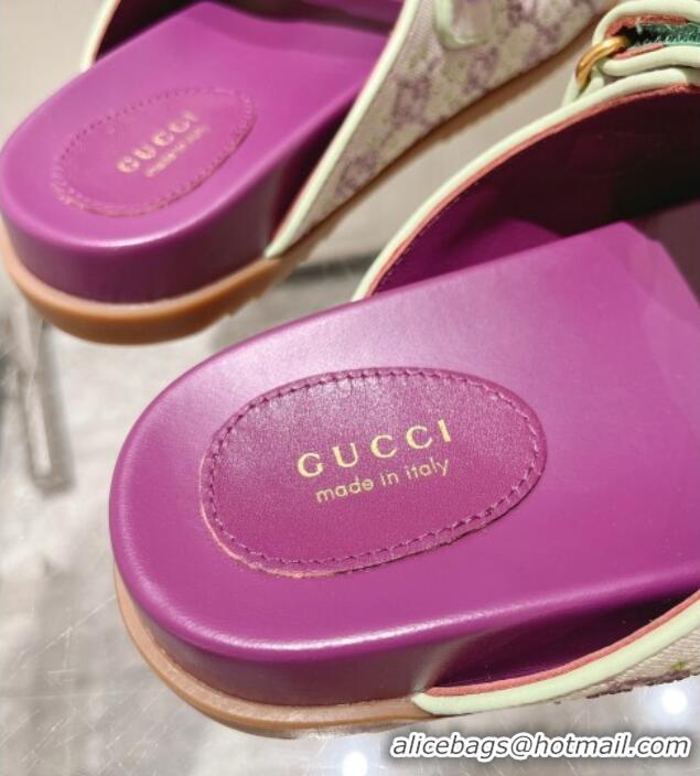 Most Popular Gucci Strass GG Canvas Flat Slides Sandal with Strap Purple 05025