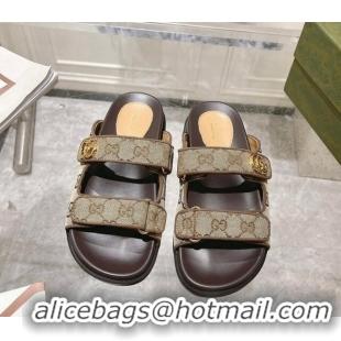 Trendy Design Gucci GG Canvas Flat Slides Sandal with Strap Beige/Brown 05026