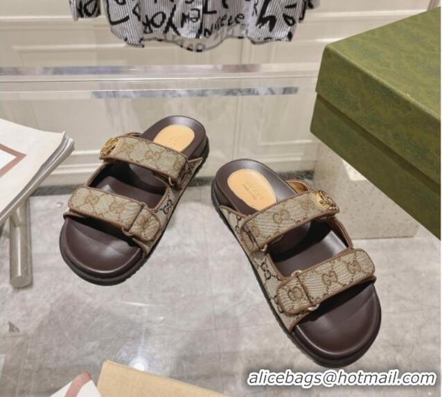 Trendy Design Gucci GG Canvas Flat Slides Sandal with Strap Beige/Brown 05026