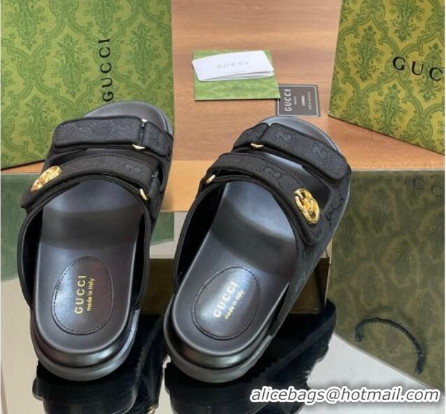 Best Price Gucci GG Canvas Flat Slides Sandal with Strap Black 05032