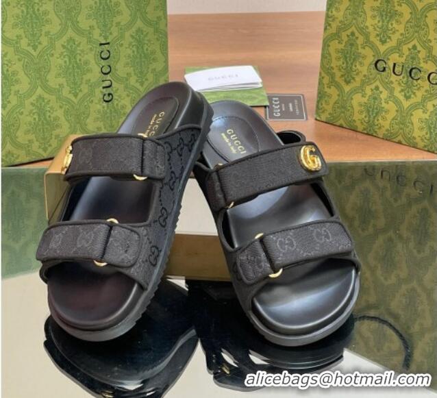 Best Price Gucci GG Canvas Flat Slides Sandal with Strap Black 05032