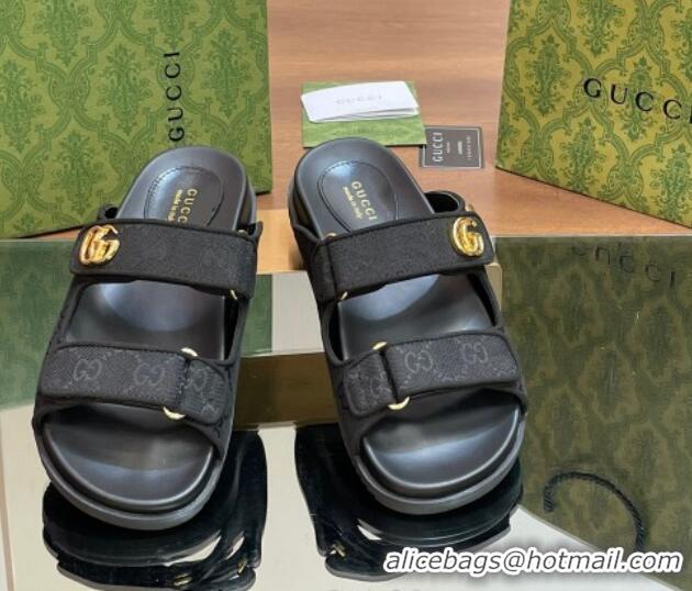 Best Price Gucci GG Canvas Flat Slides Sandal with Strap Black 05032