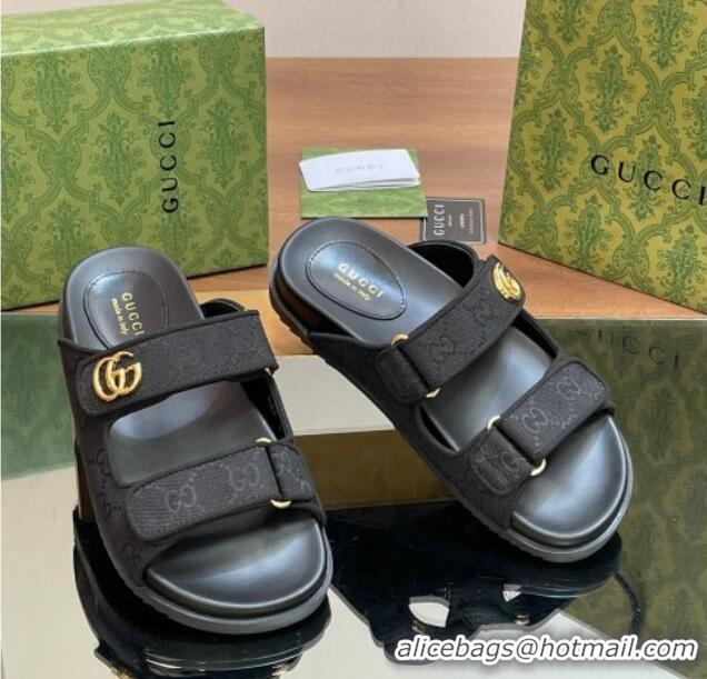 Best Price Gucci GG Canvas Flat Slides Sandal with Strap Black 05032